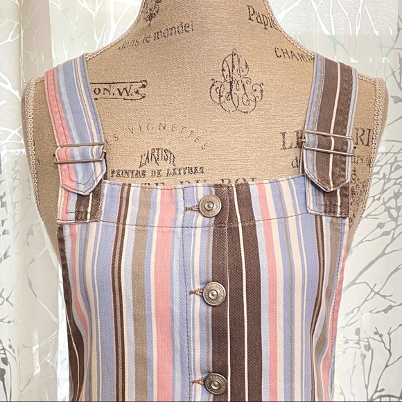 BDG pink blue striped overall denim button dress - Picture 9 of 11